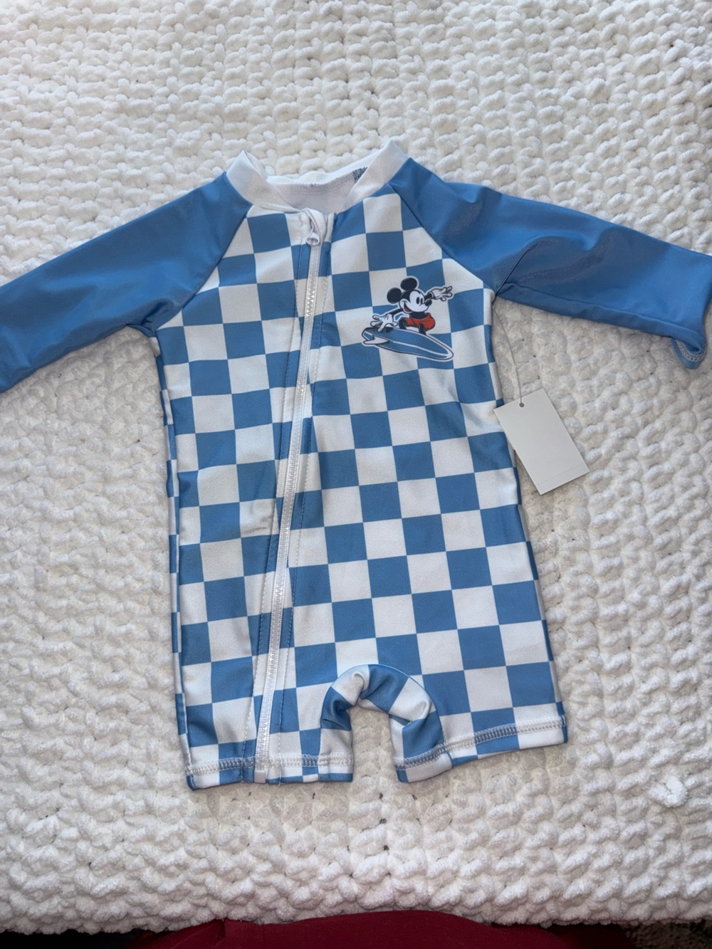 Disney Baby Blue & White Checkered Long-Sleeve Romper